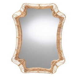 bali & pari Yusra Natural Rattan Wall Mirror - Handwoven Wicker Frame with Freeform Silhouette, Coastal Boho Wall Decor for Entryway Bedroom or Living Room